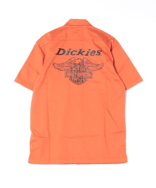 ゴールドカラー【Dickies x H-D】ビーウェイト 半袖Tシャツ Dickies/ディッキーズ ロゴワッペン ポケットオーバーサイズ半袖