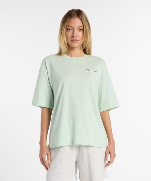 tシャツ 大人プルオーバー レトロフラワーｐｔ レディース New Balance tシャツ フラワー オーバーサイズドショート