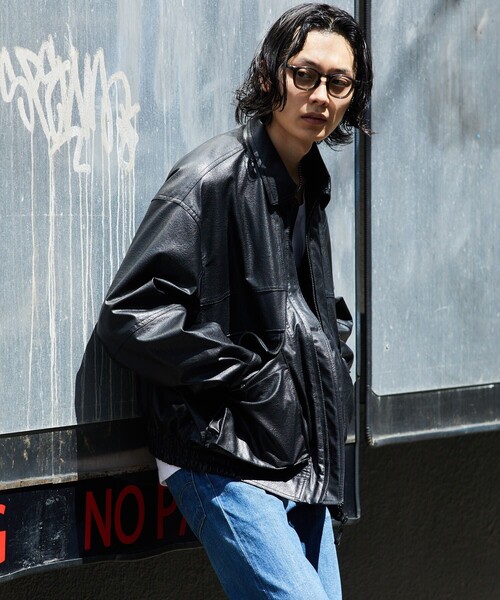 FREAK'S STORE スタジャン ウール レザー ブラック FREAK'S STORE（フリークスストア）の「フェイクレザースタジャン