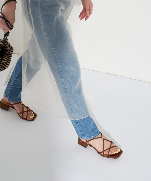 【CANFORA】Gisele Denim 装飾リングが付いたトングサンダル LE TALON サンダル GRISE3.5cmクロスメタルストリングサンダル
