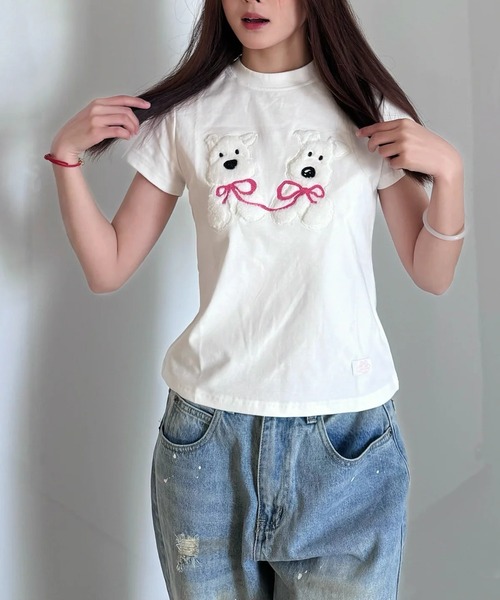 AsheKsha tシャツ 「新作」クマモチーフ ネイビーティーシャツ