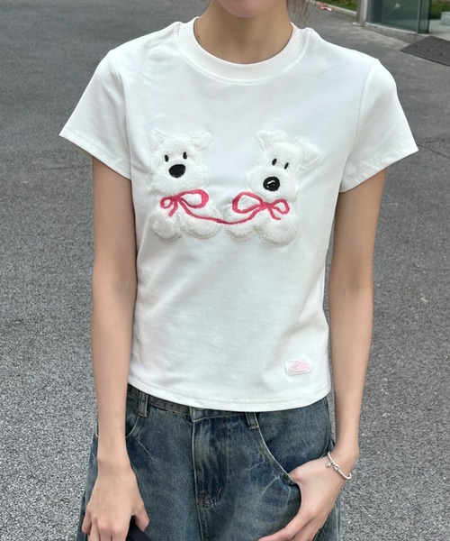 AsheKsha tシャツ 「新作」クマモチーフ ネイビーティーシャツ