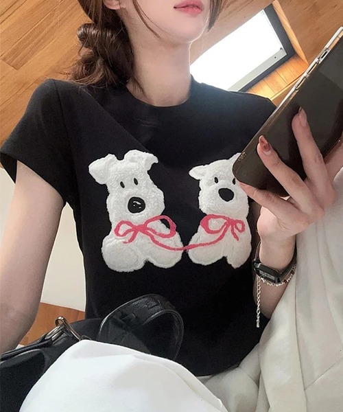 くまつな⭐︎ AsheKsha tシャツ 「新作」クマモチーフ ネイビーティーシャツ