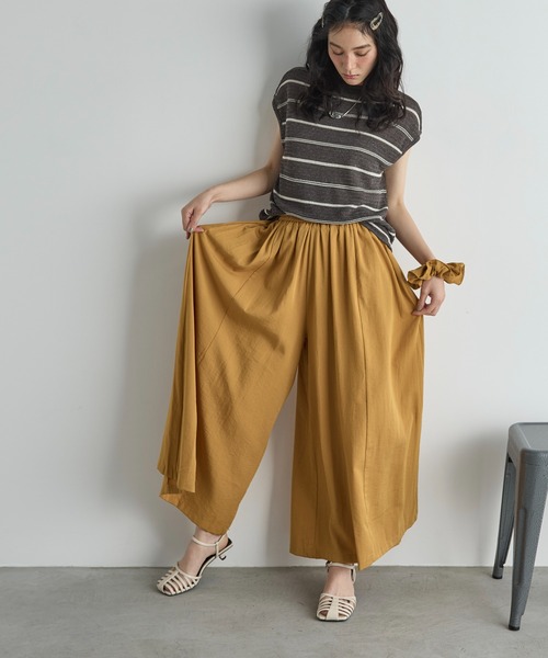 THE Yon ワイドパンツ パンツ シュシュセットリネンMIXワイドフレア