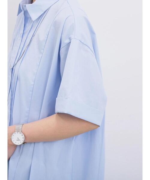 Samansa Mos2 blue ワンピース サイドギャザーシャツワンピース