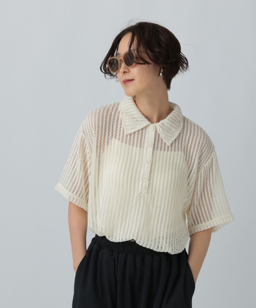 ポロシャツ ポロ FADED WOVEN MIX TOP レディース FADED WOVEN MIX TOP（ポロシャツ）｜X-girl（エックスガール