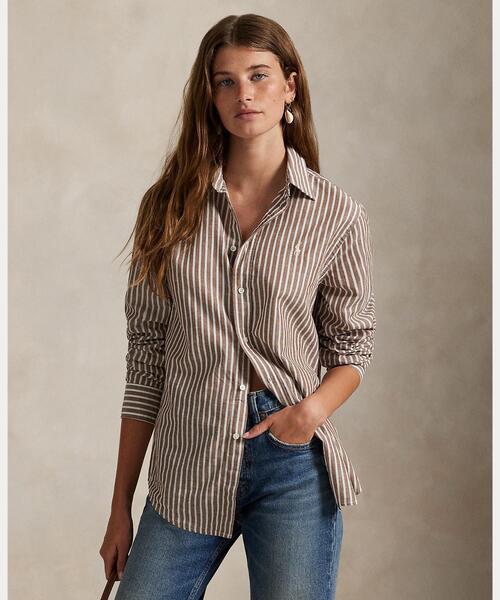 ブラウス シャツ クラシック フィット ストライプド コットンリネン シャツ レディース POLO RALPH LAUREN ブラウス シャツ クラシック フィット