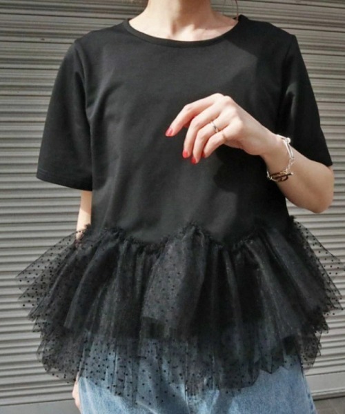 tシャツ シフォンフリルTシャツ レディース