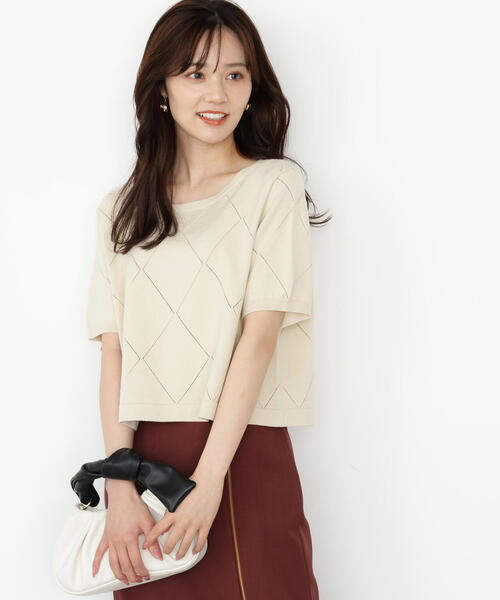 ニット(半袖)XS PROPORTION BODY DRESSING ニット セーター ダイヤ柄半袖ニット