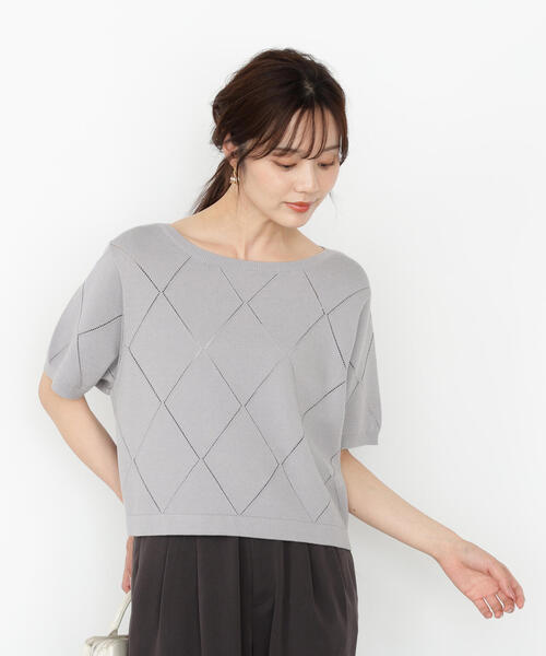 Drawer 半袖ニット PROPORTION BODY DRESSING ニット セーター ダイヤ柄半袖ニット