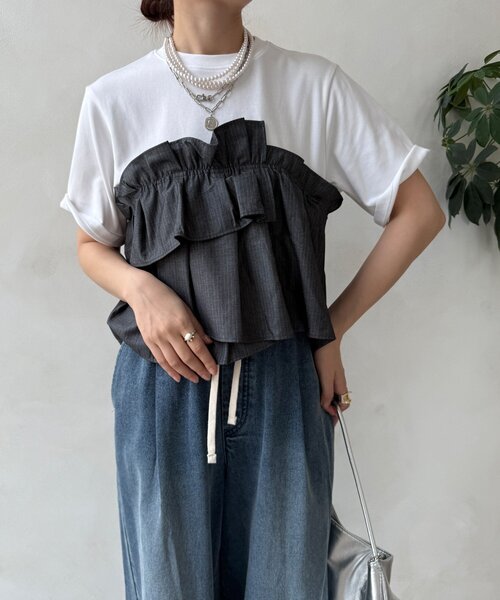 tシャツ 「WEB限定」ビスチェドッキングトップス レディース DouDou tシャツ 「WEB限定」ビスチェドッキングトップス