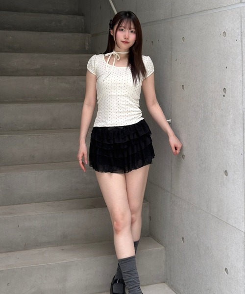 Lae tシャツ ドットリボンパフスリーブTシャツ レディース メンズ