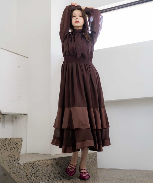 NOANOA ワンピース NOELA（ノエラ） ワンピース シアーサテンコンビワンピース : ZOZOTOWN