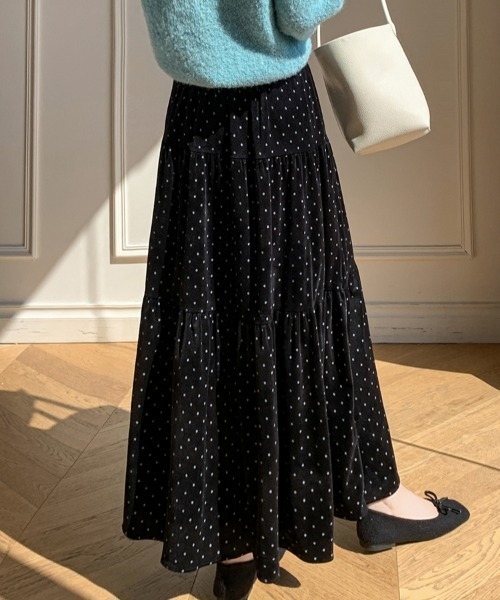 ドット柄ロングスカート ドット柄シフォンプリーツロングスカート ロングスカート プリーツ