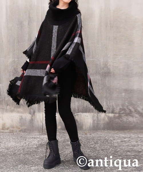 antiqua（アンティカ） ポンチョ チェック柄 2WAY ポンチョ スカート