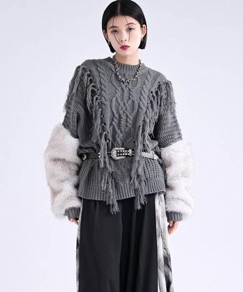 Ellno Loset（エルノロゼット） セーター ニット ケーブル ソデファー