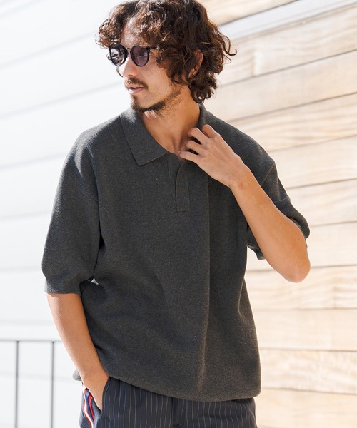 CAMBIO（カンビオ） ポロシャツ mn3219-スキッパーコットンニットポロ