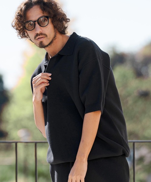 CAMBIO（カンビオ） ポロシャツ mn3219-スキッパーコットンニットポロ