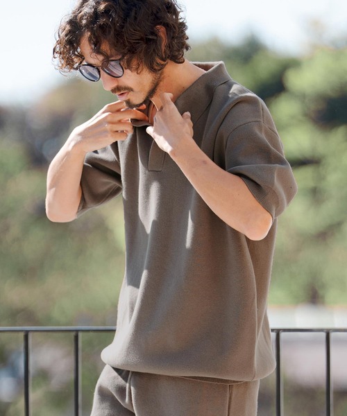 CAMBIO（カンビオ） ポロシャツ mn3219-スキッパーコットンニットポロ