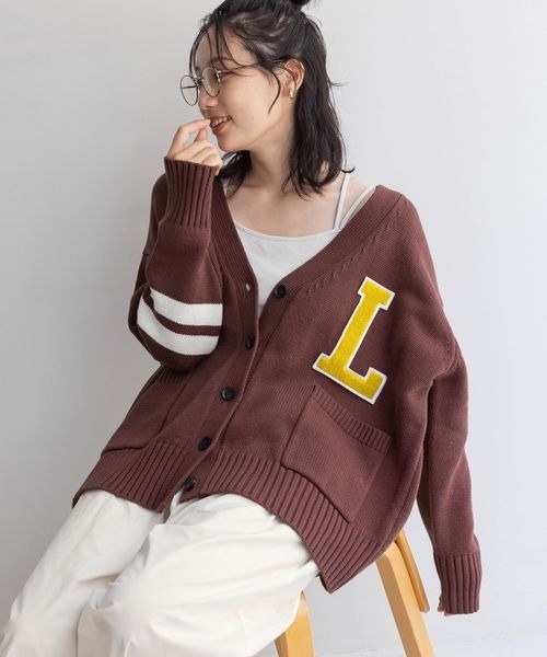 「LOWRYS FARM」 ニットカーディガン FREE ブラウン レディース_画像3