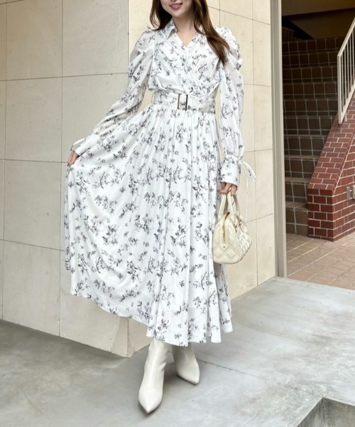 シャツワンピース カシュクールフレアシャツワンピース 春服の画像
