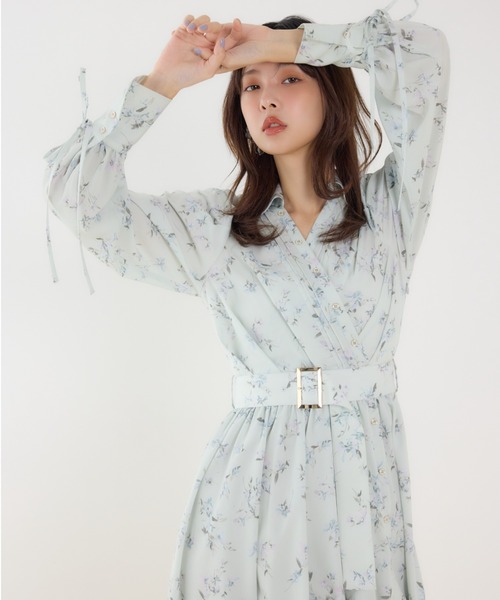 シャツワンピース カシュクールフレアシャツワンピース 春服の画像