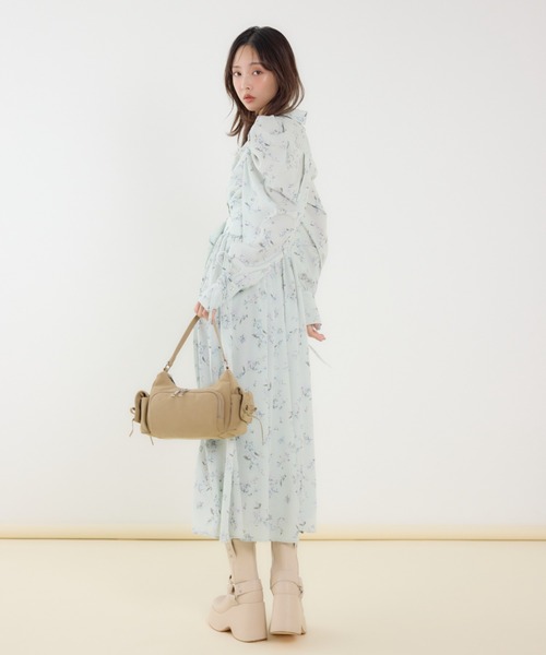 シャツワンピース カシュクールフレアシャツワンピース 春服の画像
