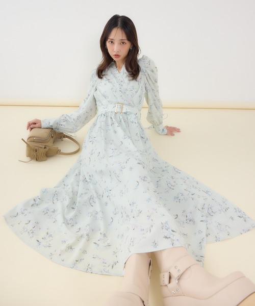 シャツワンピース カシュクールフレアシャツワンピース 春服の画像