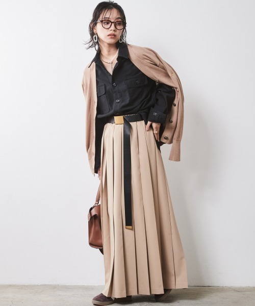 「CHIC STYLE」 プリーツスカート 5L ブラック レディース_画像3