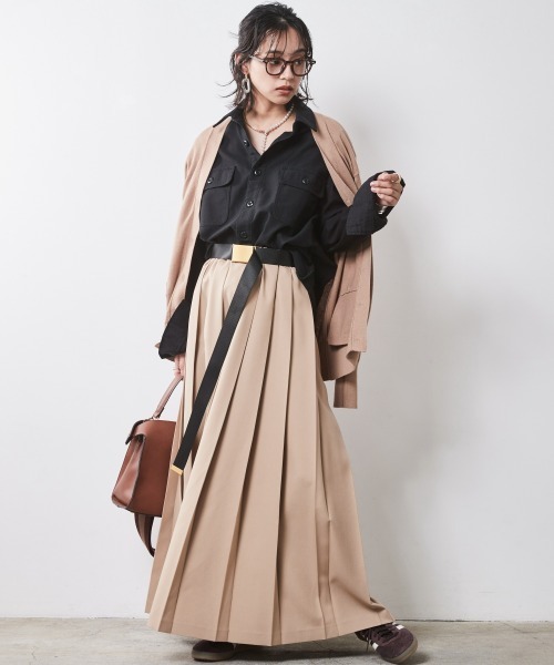 「CHIC STYLE」 プリーツスカート 5L ブラック レディース_画像6