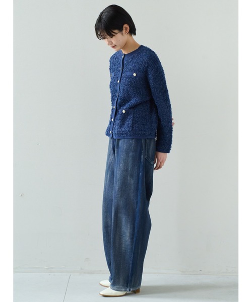 「IEDIT」 ニットカーディガン LL ネイビー レディース_画像3