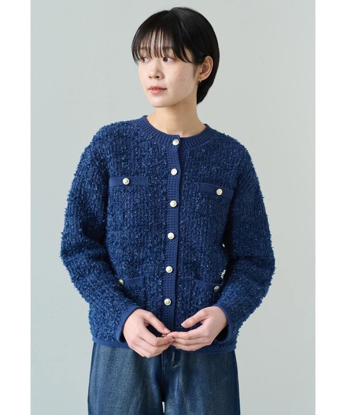 「IEDIT」 ニットカーディガン LL ネイビー レディース_画像5