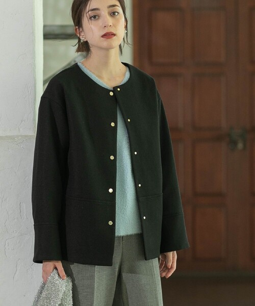 「OPAQUE.CLIP」 ノーカラージャケット 38 ライトベージュ レディース_画像2