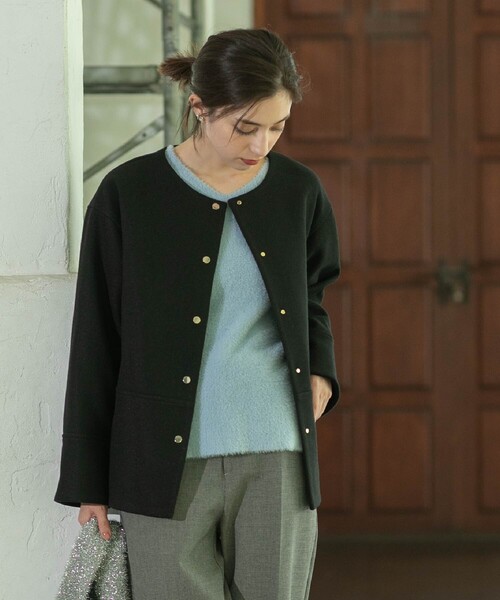 「OPAQUE.CLIP」 ノーカラージャケット 38 ライトベージュ レディース_画像3