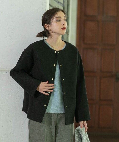 「OPAQUE.CLIP」 ノーカラージャケット 38 ライトベージュ レディース_画像5