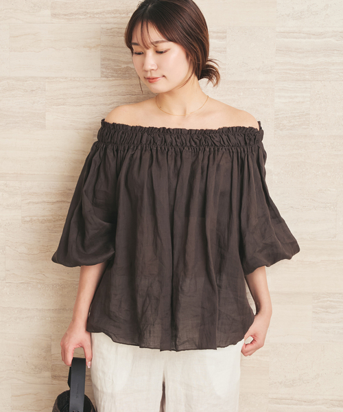 美品✨plage リネン100％　22SS 製品染ラミーシャツ　日本製　ブラウン plage（プラージュ） ブラウス シャツ RAMY LINEN ブラウス レディース