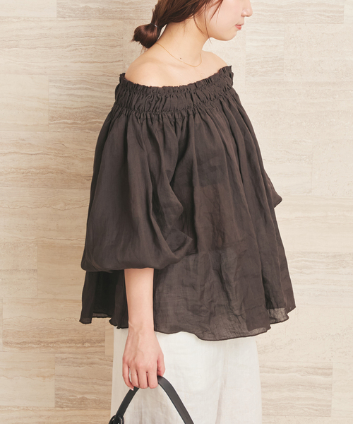 美品✨plage リネン100％　22SS 製品染ラミーシャツ　日本製　ブラウン plage（プラージュ） ブラウス シャツ RAMY LINEN ブラウス レディース
