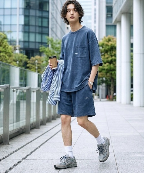 union × essentialsコラボ tシャツ、ハーフパンツセット MRU tシャツ 2026SS MRU/エムアールユー カットデニム Tシャツ