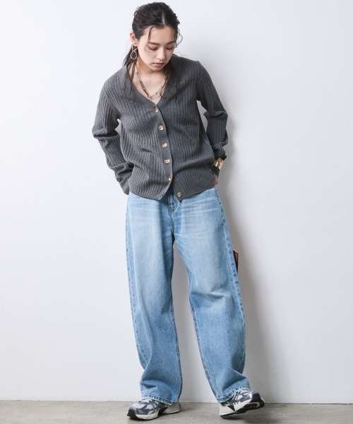 「CHIC STYLE」 ニットカーディガン 5L チャコール レディース_画像5