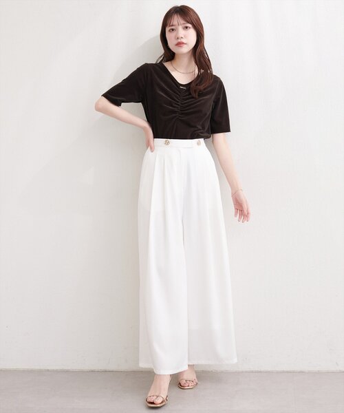 natural couture ワイドパンツ パンツ 「canami」金釦タックワイド