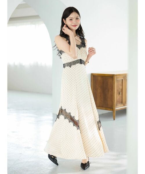 新品マーキュリーデュオ ロング レース キャミワンピース 刺繍花柄 M MERCURYDUO（マーキュリーデュオ） ワンピース サテンレース使いキャミ