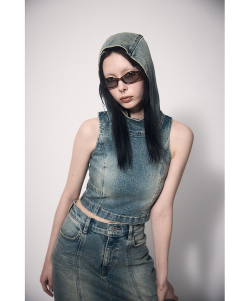 「LAGUA GEM」 ノースリーブブラウス MEDIUM ブルー レディース_画像4