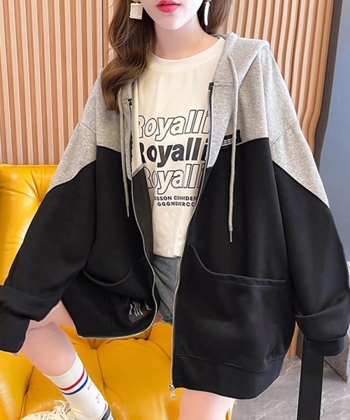 「Miniministore」 ジップアップパーカー X-LARGE ブラック×グレー レディース_画像2