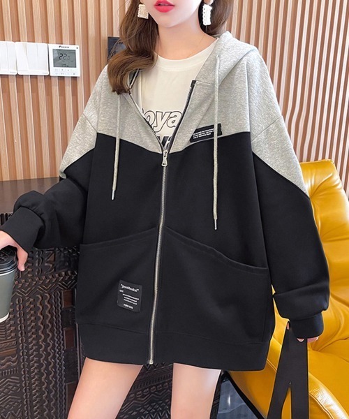 「Miniministore」 ジップアップパーカー X-LARGE ブラック×グレー レディース_画像3