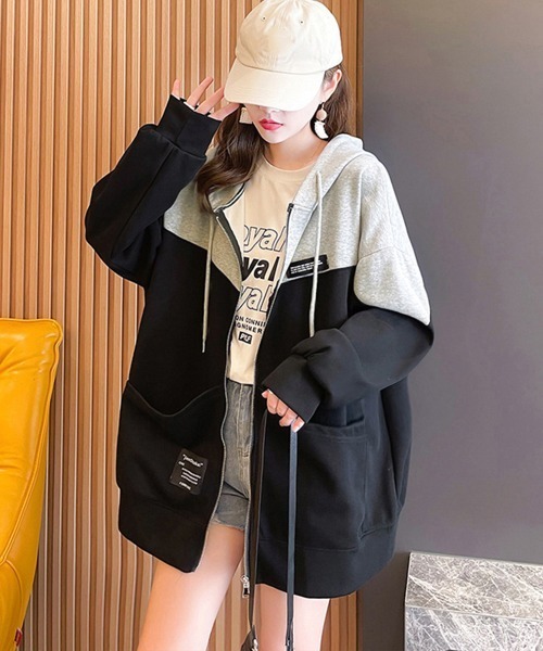 「Miniministore」 ジップアップパーカー X-LARGE ブラック×グレー レディース_画像4