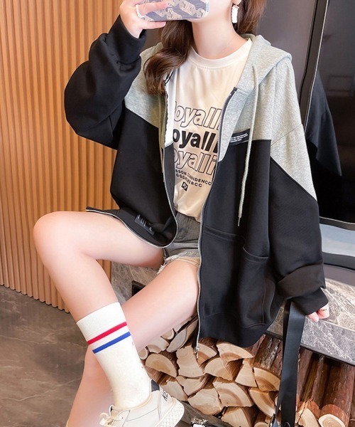 「Miniministore」 ジップアップパーカー X-LARGE ブラック×グレー レディース_画像5