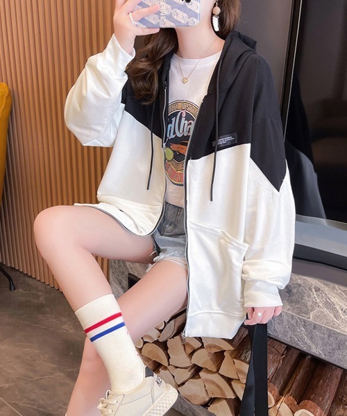 「Miniministore」 ジップアップパーカー X-LARGE ブラック×グレー レディース_画像8