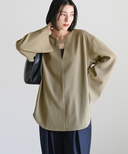 select MOCA（セレクトモカ） tシャツ キーネックリップルワイド