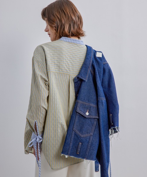 ブラウス シャツ 「ELOOPS」ノーカラーストライプブラウス レディース メンズ ブラウス シャツ 「ELOOPS」ノーカラーストライプブラウス
