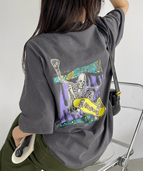 Ada. tシャツ 半袖 AIR WALK ピグメント加工 半袖 プリント ドクロ T 